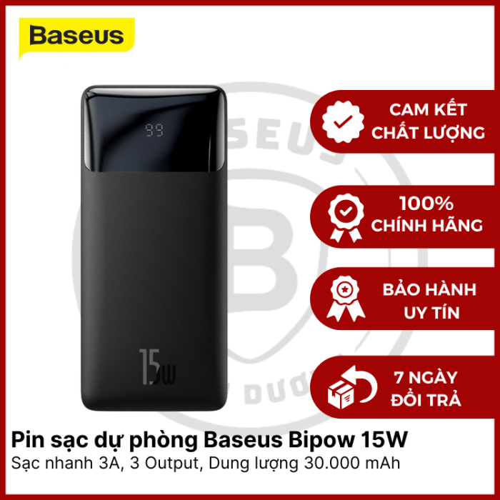 Pin sạc dự phòng Baseus Bipow Digital Display Power Bank 30.000mAh/ 15w