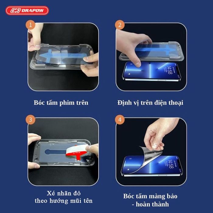 Kính cường lực tự dán iPhone Kingkong Drapow TD15 khung tự động siêu dễ dán viền mỏng