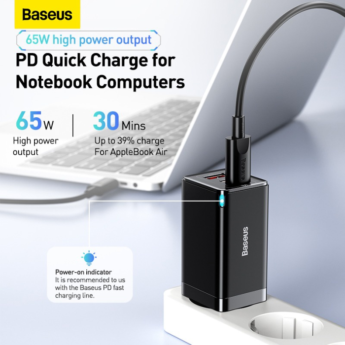 Củ sạc nhanh Baseus GaN3 Pro Quick Charger 65W (Type Cx2 + USB ) - Nobox