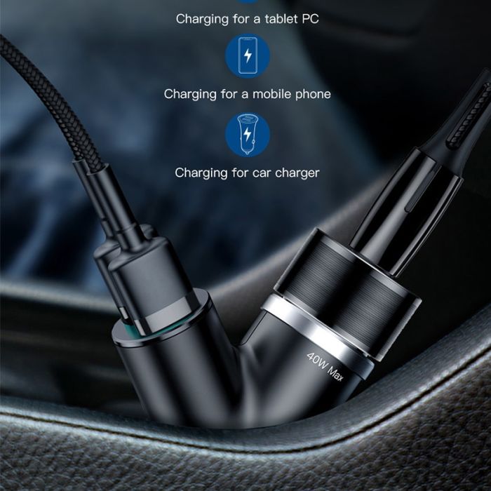 Bộ tẩu sạc mở rộng 3 trong 1 dùng cho xe hơi Baseus Y Type Dual USB (40W, 3.4A Fast Charge )