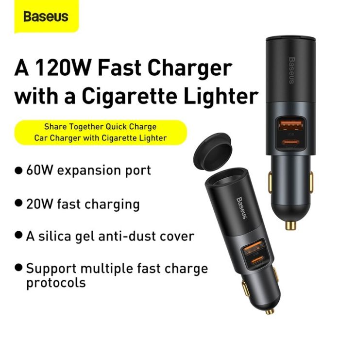 Tẩu sạc nhanh mở rộng 120W Baseus Share Together Fast Charge dùng cho xe hơi (120W, TypeC / USB )