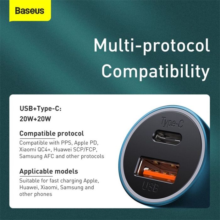 Tẩu Sạc Ô Tô Baseus Golden Contactor Pro 40W Dual PD Sạc Nhanh USB C Quick Charge 3.0 FCP AFC