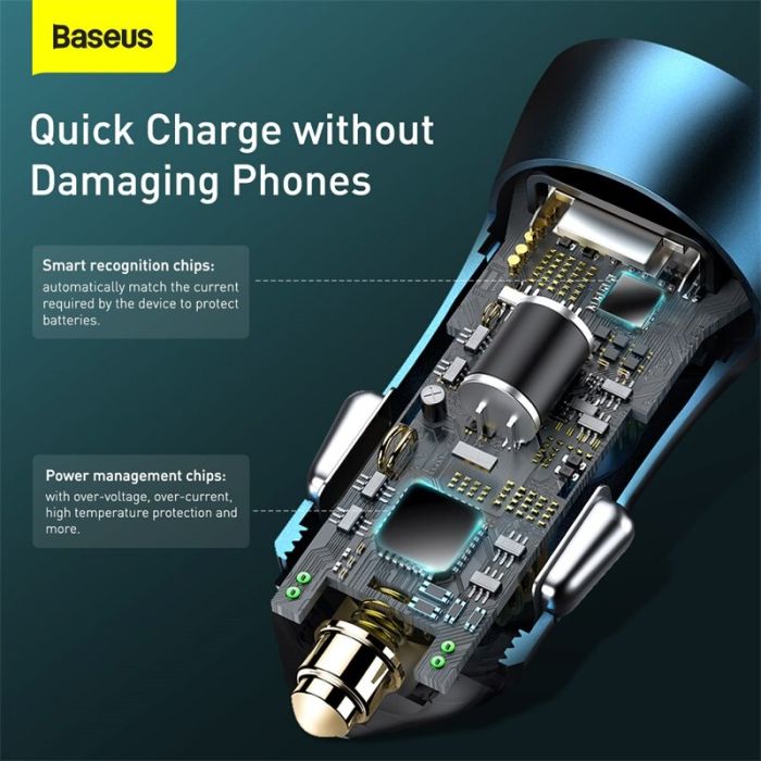 Tẩu Sạc Ô Tô Baseus Golden Contactor Pro 40W Dual PD Sạc Nhanh USB C Quick Charge 3.0 FCP AFC