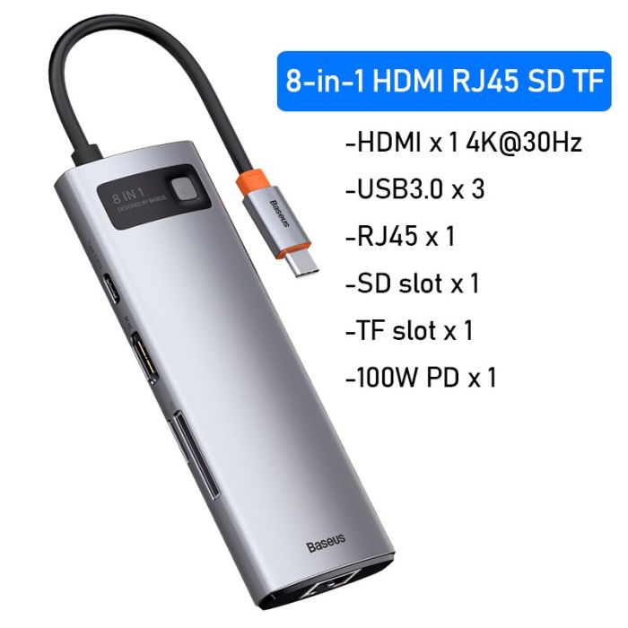 Hub chuyển đa năng 8in1 Baseus Metal Gleam Series Multifunctional Docking Station