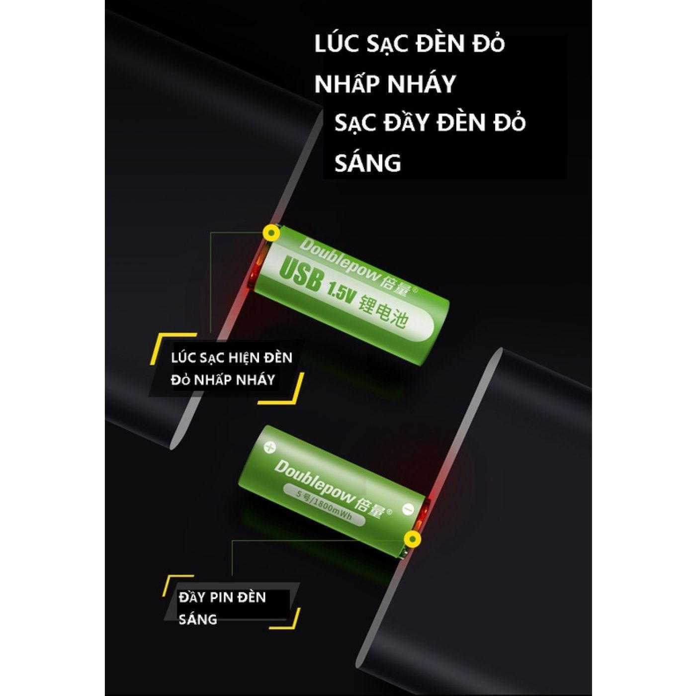 Pin sạc AA 1.5v Lithium cổng USB Doublepow pin tiểu số 5 pin AA sạc 1800mah dùng vĩnh cửu