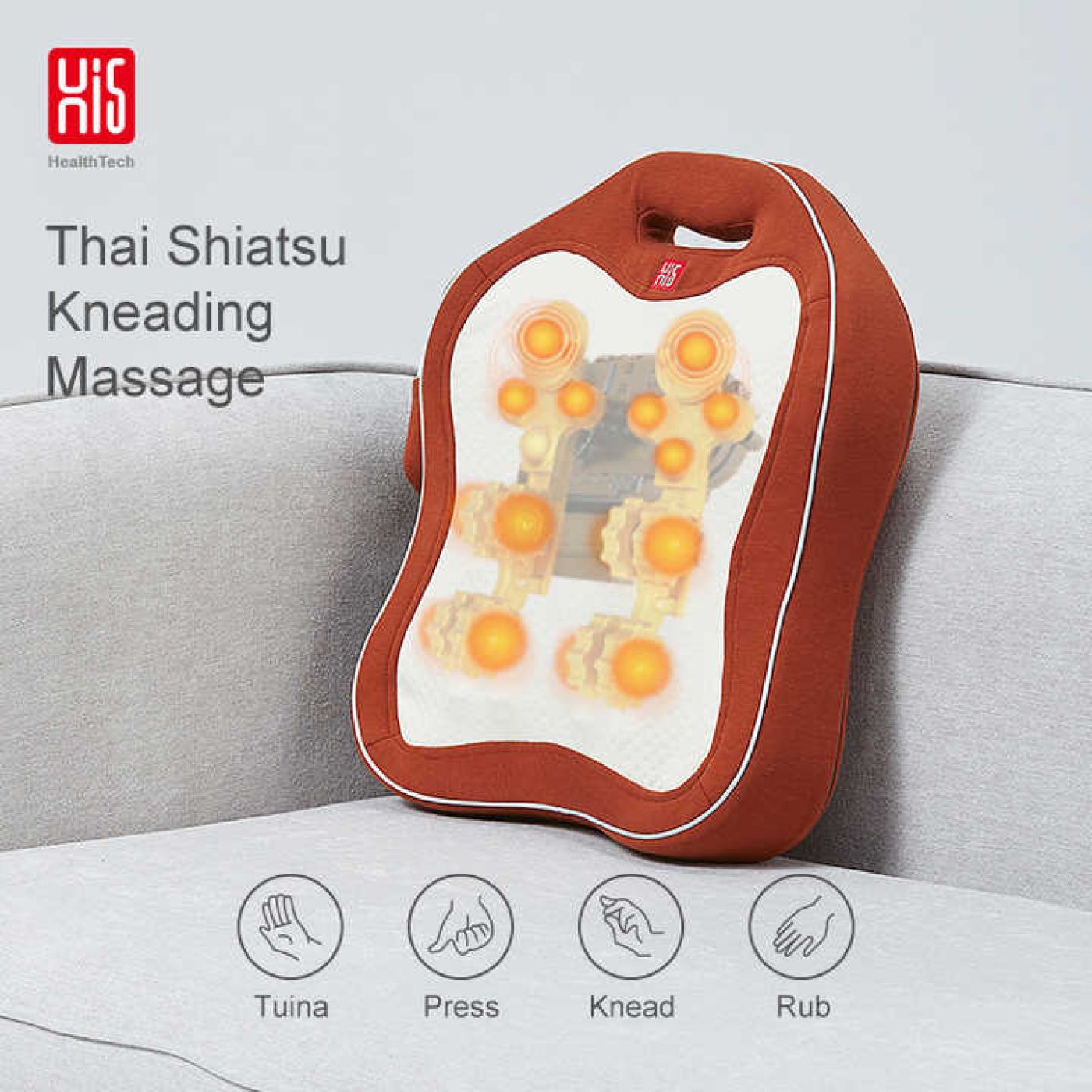 Gối tựa Massage Hi5 Baylor Shiatsu bi xoay đá nóng , dùng được cho xe hơi - hàng Amazon