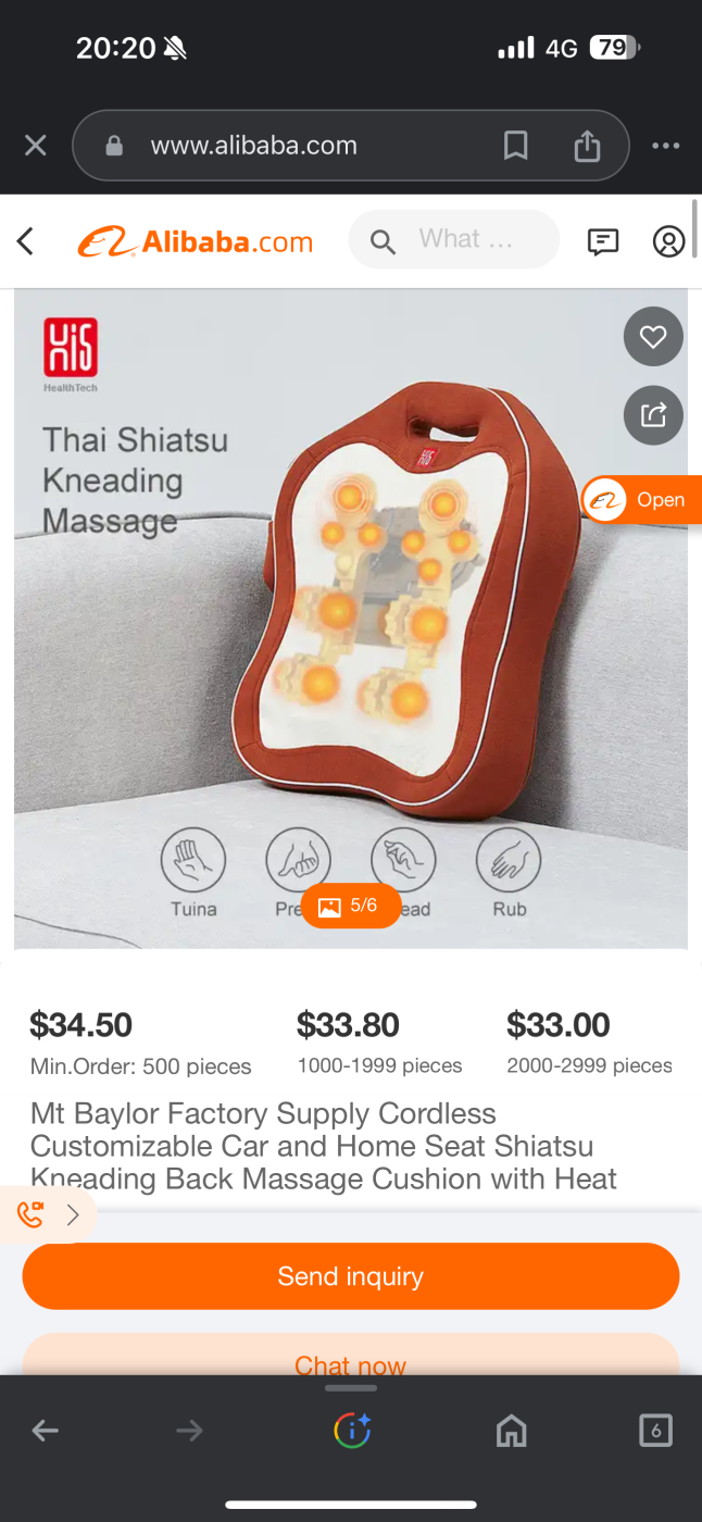 Gối tựa Massage Hi5 Baylor Shiatsu bi xoay đá nóng , dùng được cho xe hơi - hàng Amazon