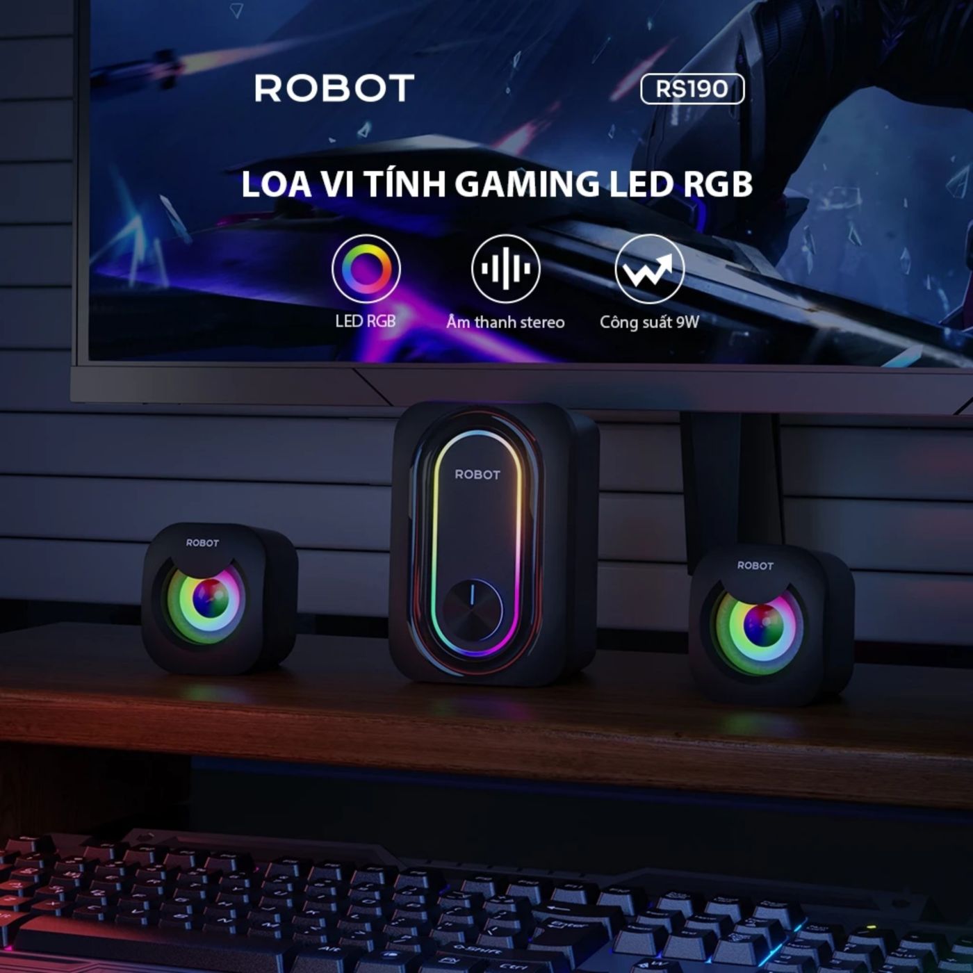 Loa Máy Tính Gaming ROBOT RS190 LED RGB Công Suất 9W - HÀNG CHÍNH HÃNG