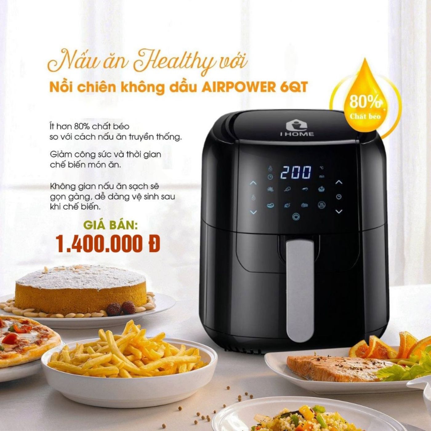 Nồi chiên không dầu Ihome AirPower 6QT dung tích 6L