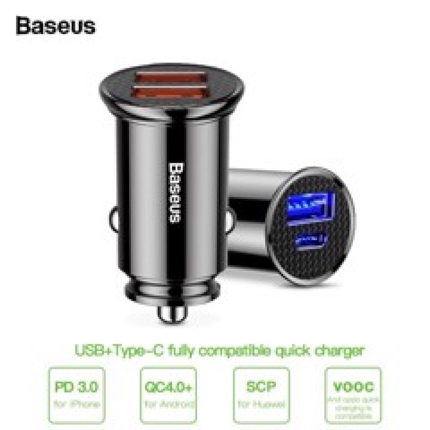 Bộ tẩu sạc nhanh đa năng dùng cho xe hơi Baseus Circular Plastic PPS Car Charger (30W, PD/ QC 3.0/ S