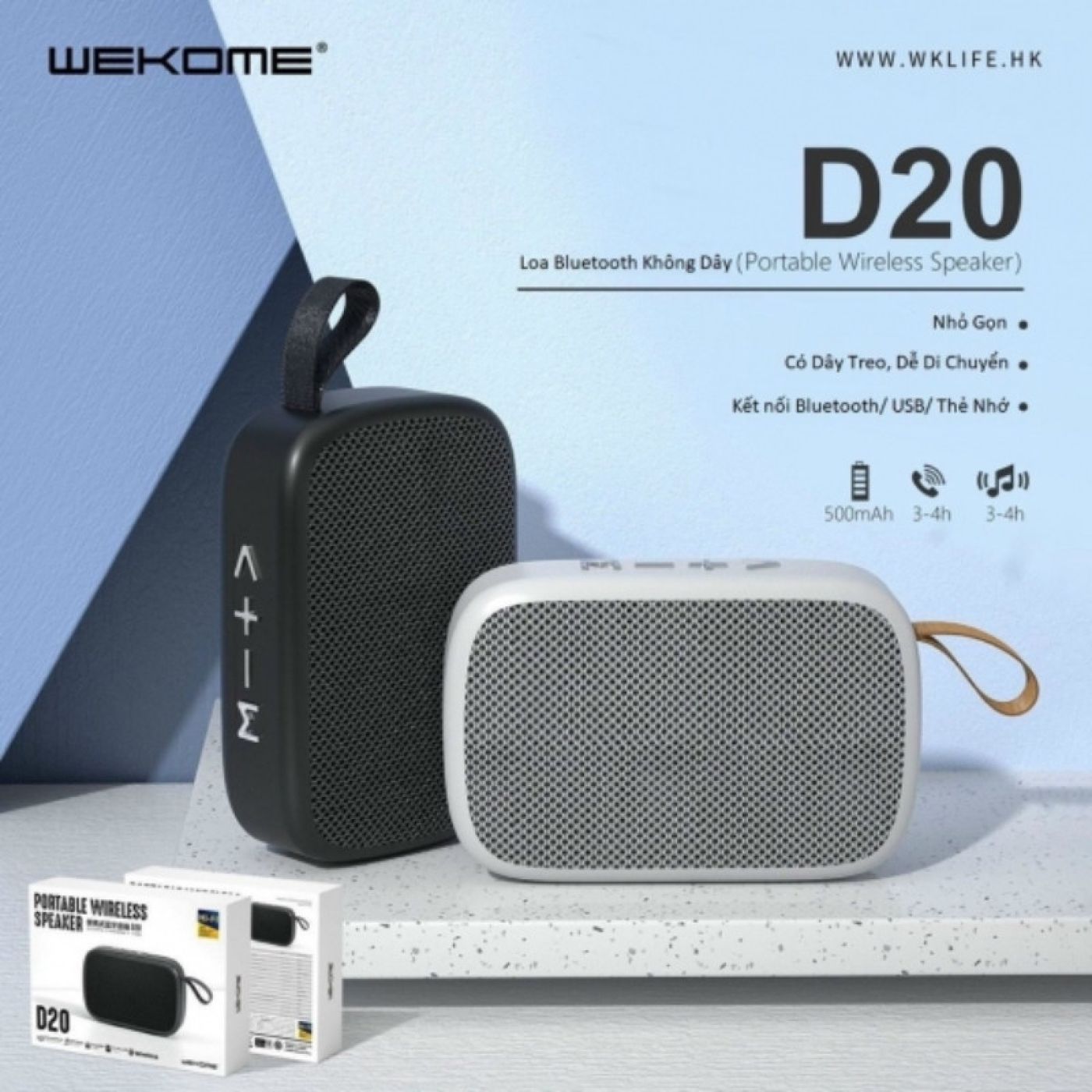 Loa Bluetooth Wekome D20 V5.0, Tích Hợp Đèn LED, Âm Thanh Lớn Rõ