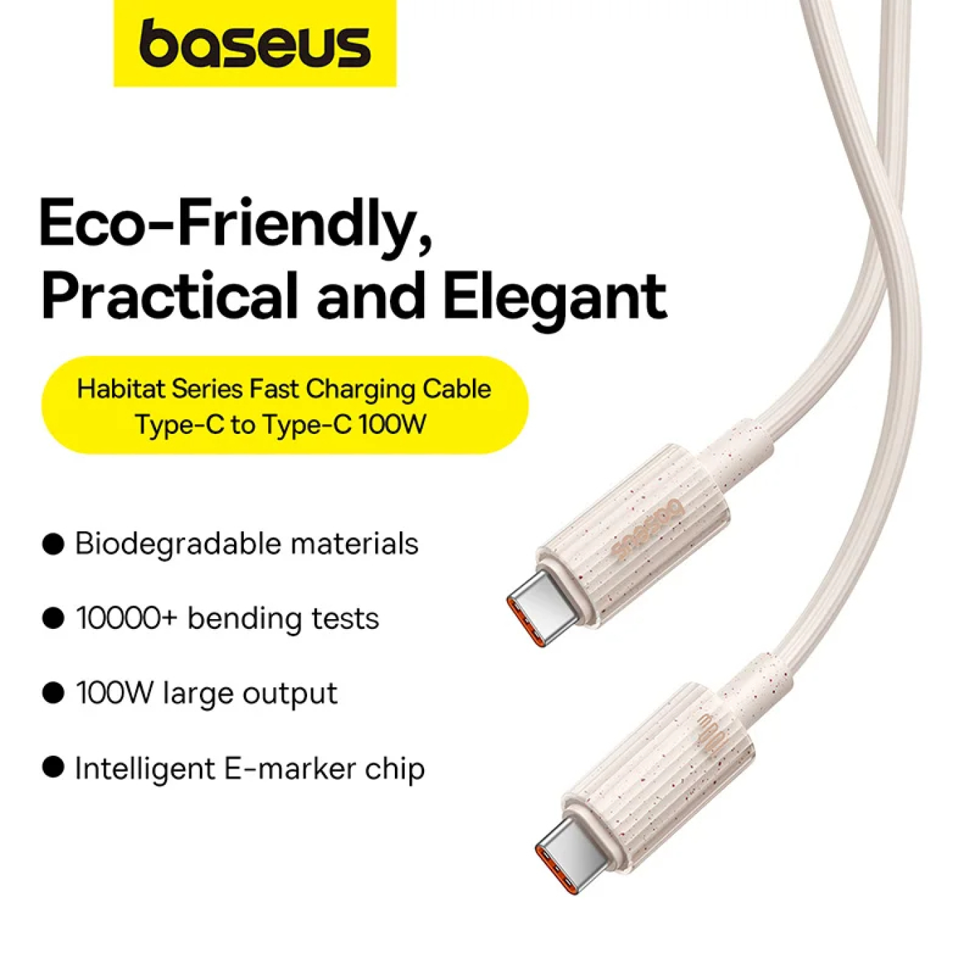 Baseus Habitat Series Fast Charging Cable Type-C to Type-C 100W Cho i.P 15 S.a.m.S.u.n.g M.a.c.b.ook