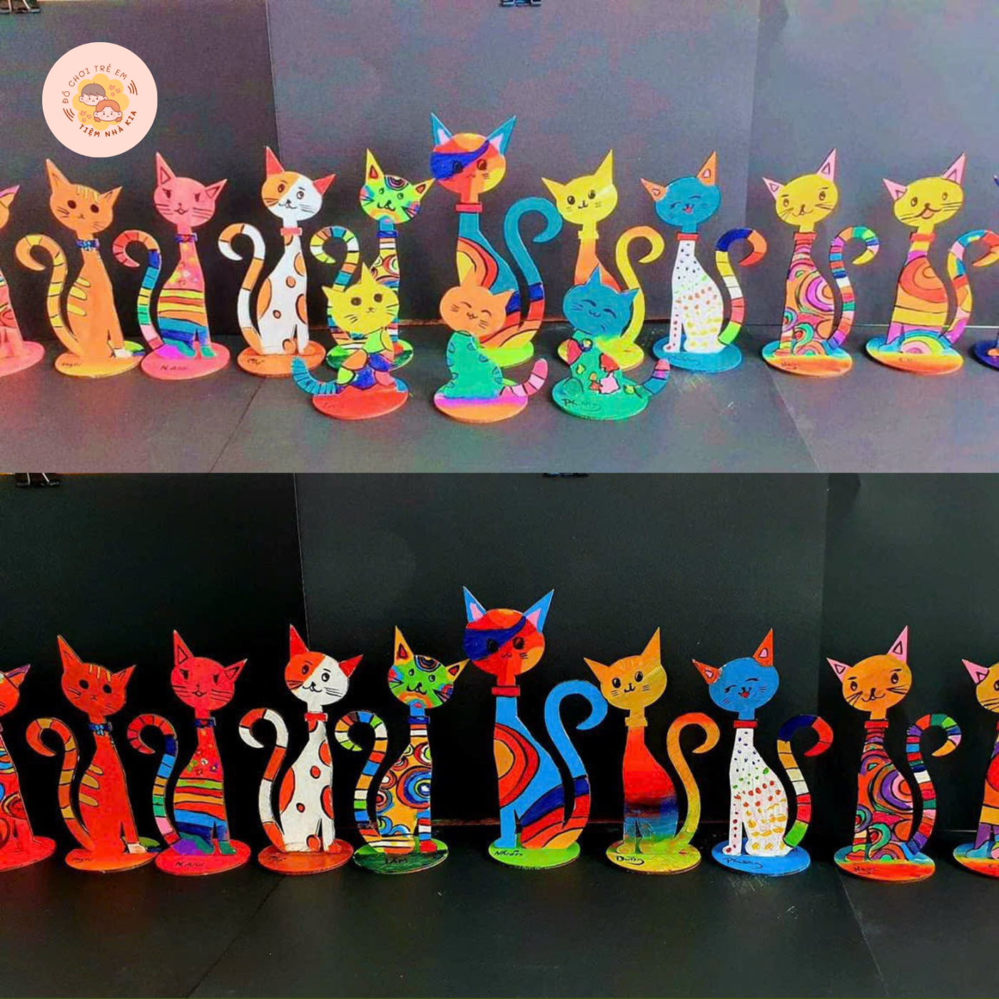 Bộ 3 Hình Mèo Tô Màu Gỗ DIY Giúp Bé Thỏa Sức Sáng Tạo_Có thể làm đồ trang trí, quà tặng sinh nhật