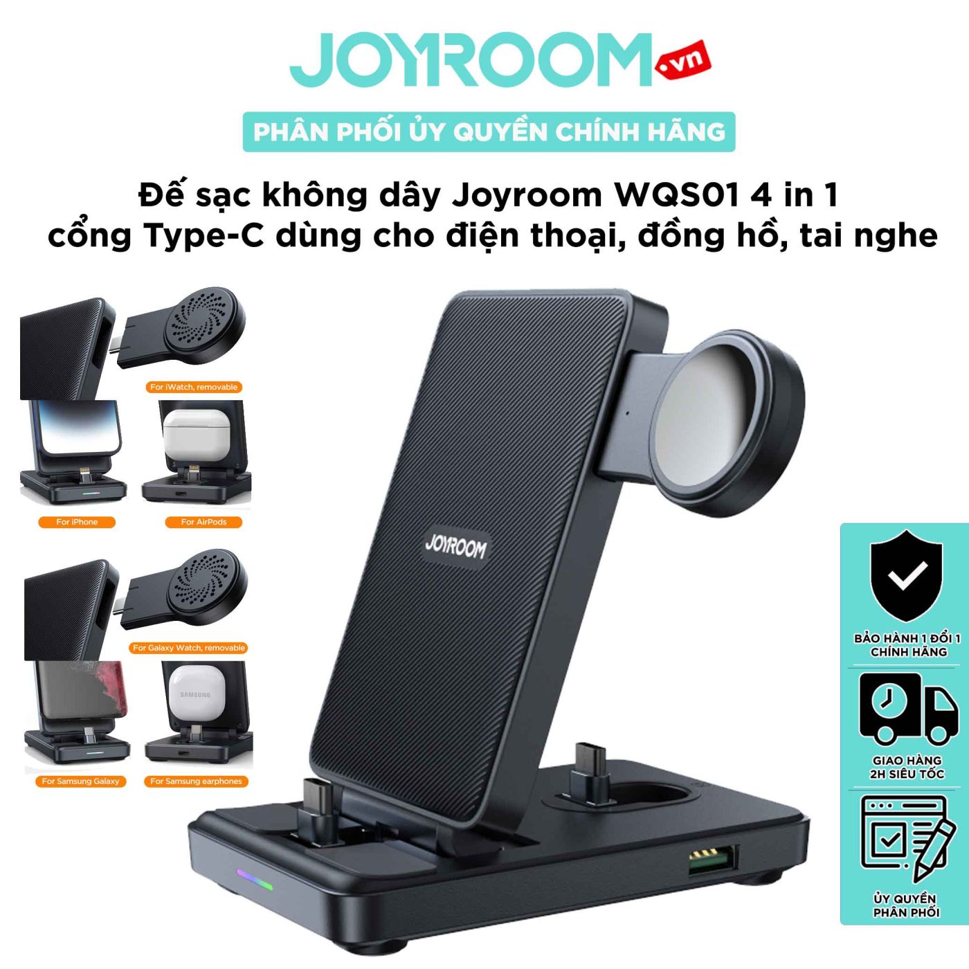 Đế sạc không dây Joyroom WQS01 4 in 1 cổng Type C dùng cho điện thoại Samsung, Android Magnetic Char