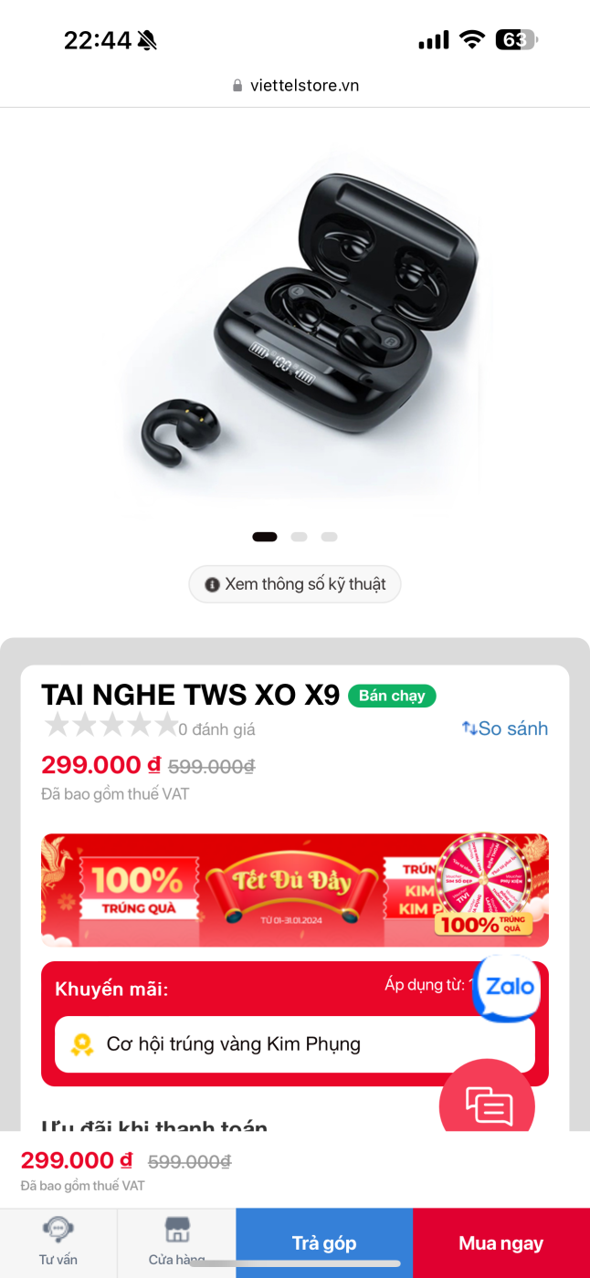 Tai nghe Bluetooth TWS hãng XO X9 ( hàng trưng bày , ruột mới , vỏ cũ )