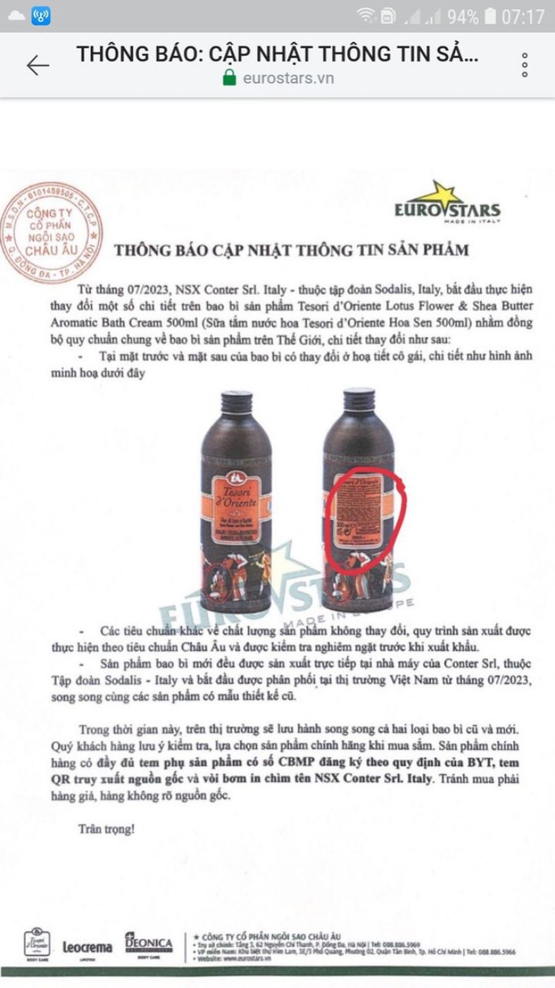 Sữa tắm nước hoa Tesori d’Oriente 500ml CHÍNH HÃNG