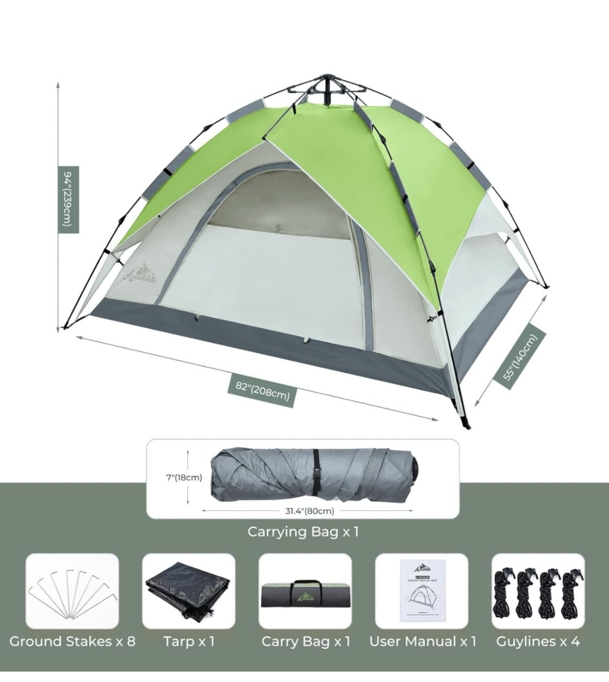 Lều cắm trại ArcadiVille 4 người, Lều 2 lớp, chống mưa & chống gió (Hàng Amazon)