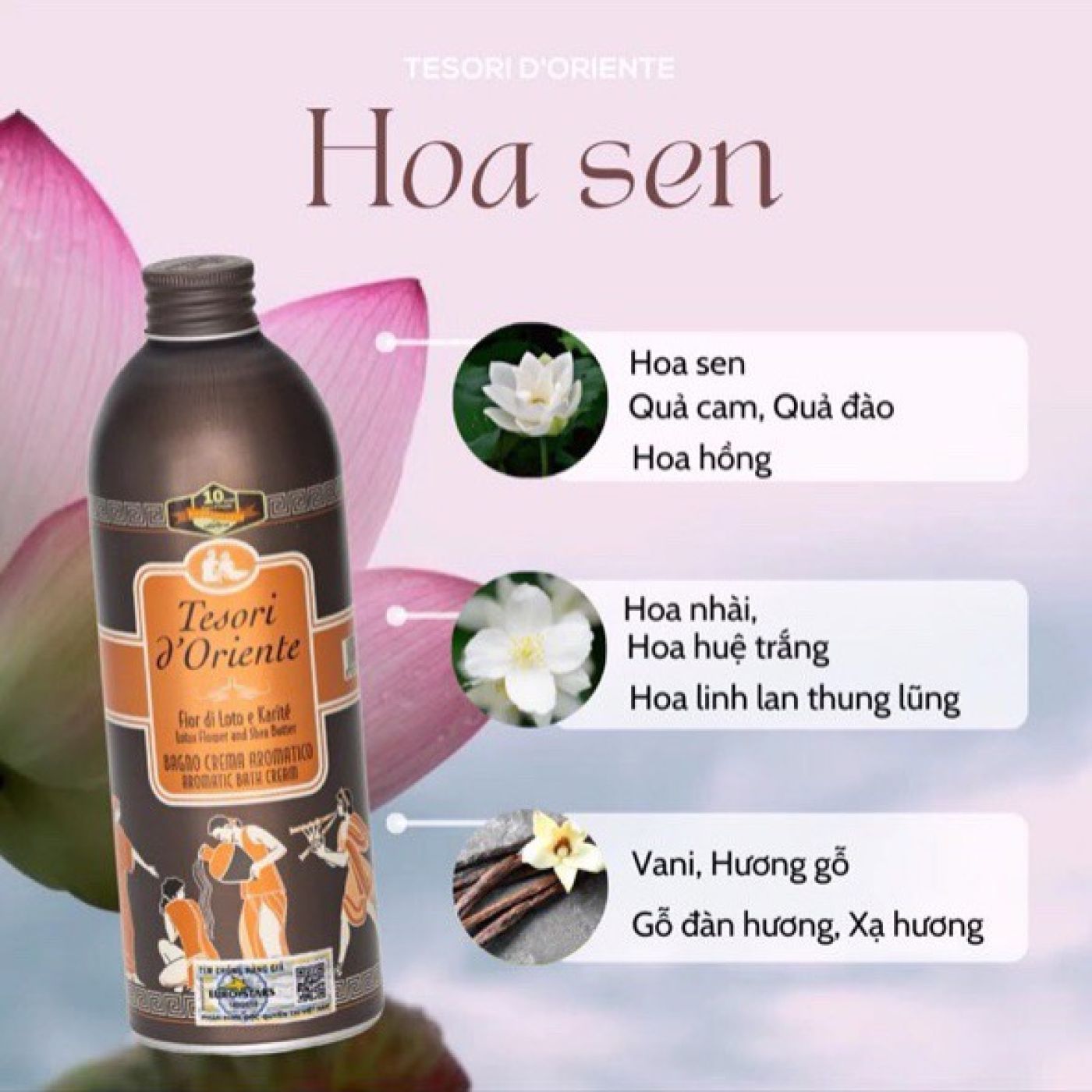 Sữa tắm nước hoa Tesori d'Oriente Chính Hãng 500ml - Hương Hoa Sen Lotus