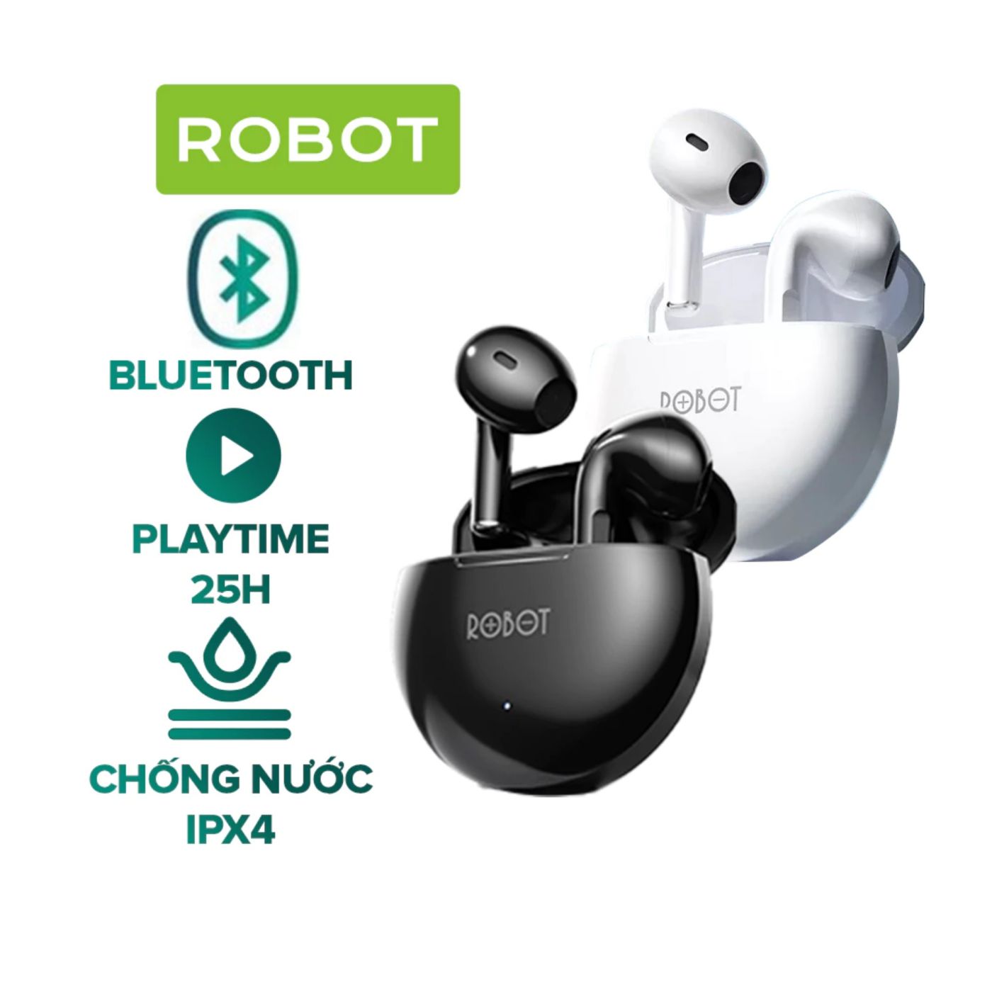Tai Nghe TWS Bluetooth ROBOT Flybuds T10 Semi-in-ear, Playtime 25H, Chống Nước IPX4
