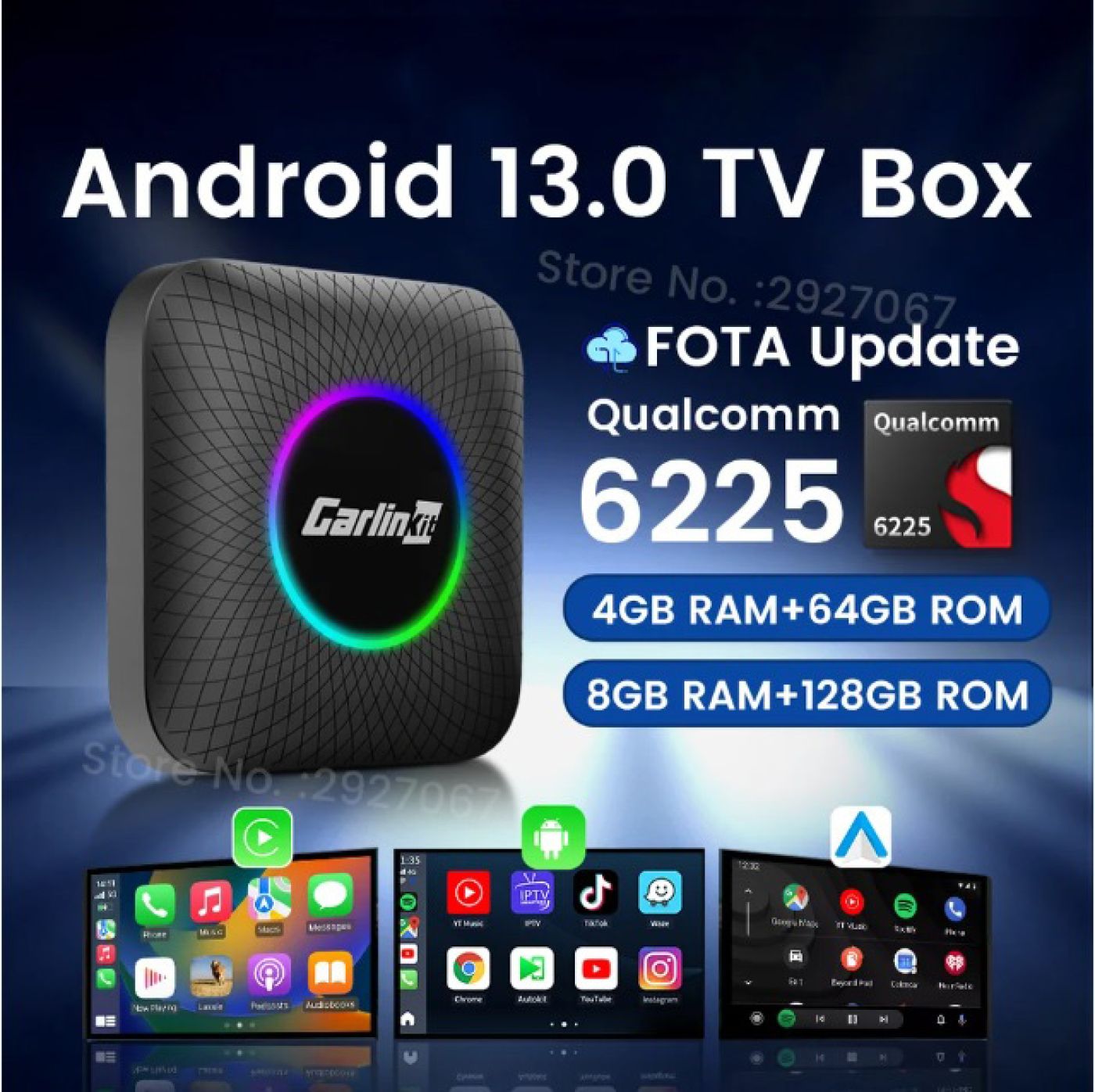 Android Box Carlinkit Tbox Ambient Led Chip 6225 Ram 4GB Rom 64GB