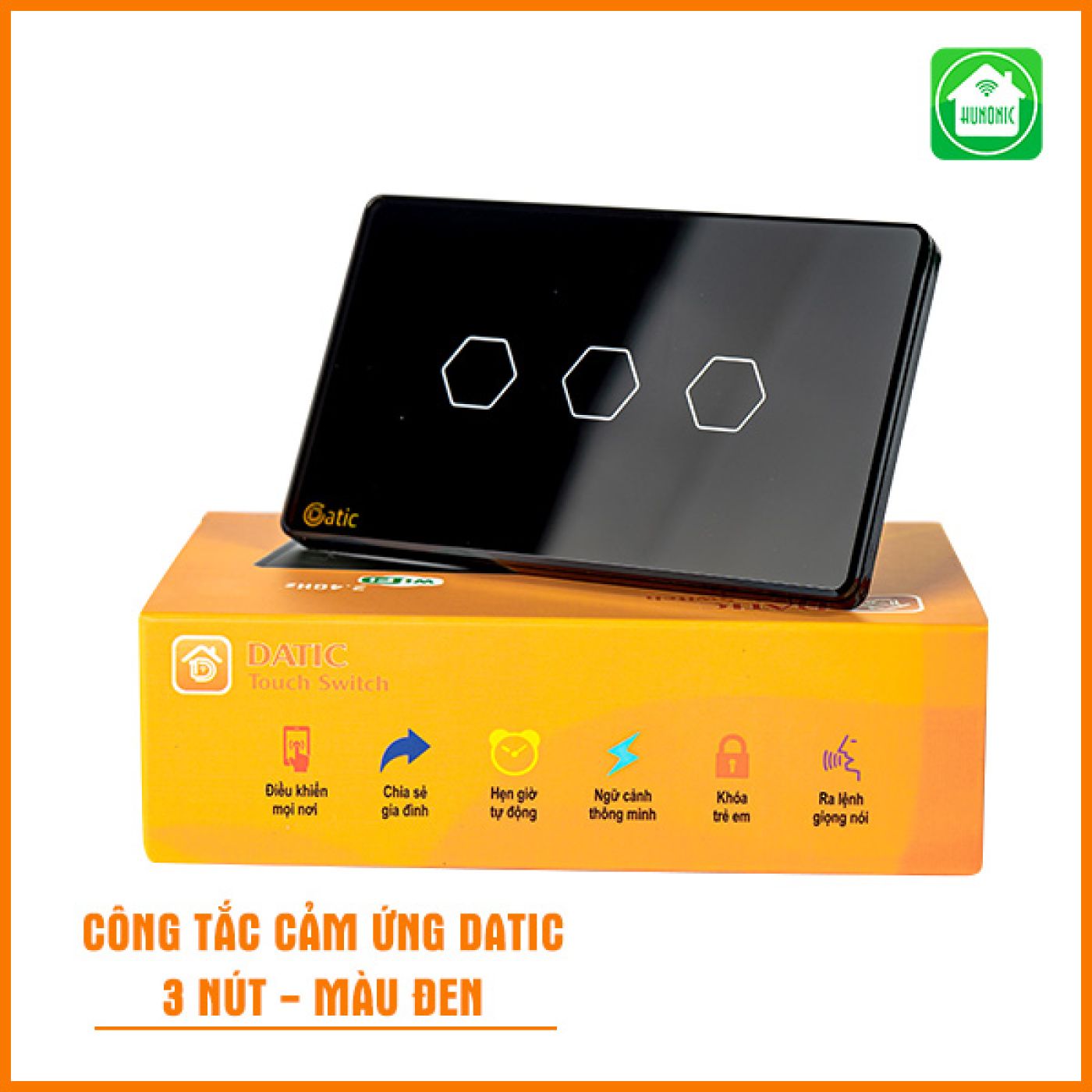 Công tắc điều khiển từ xa Hunonic datic 3 nút HCN màu đen