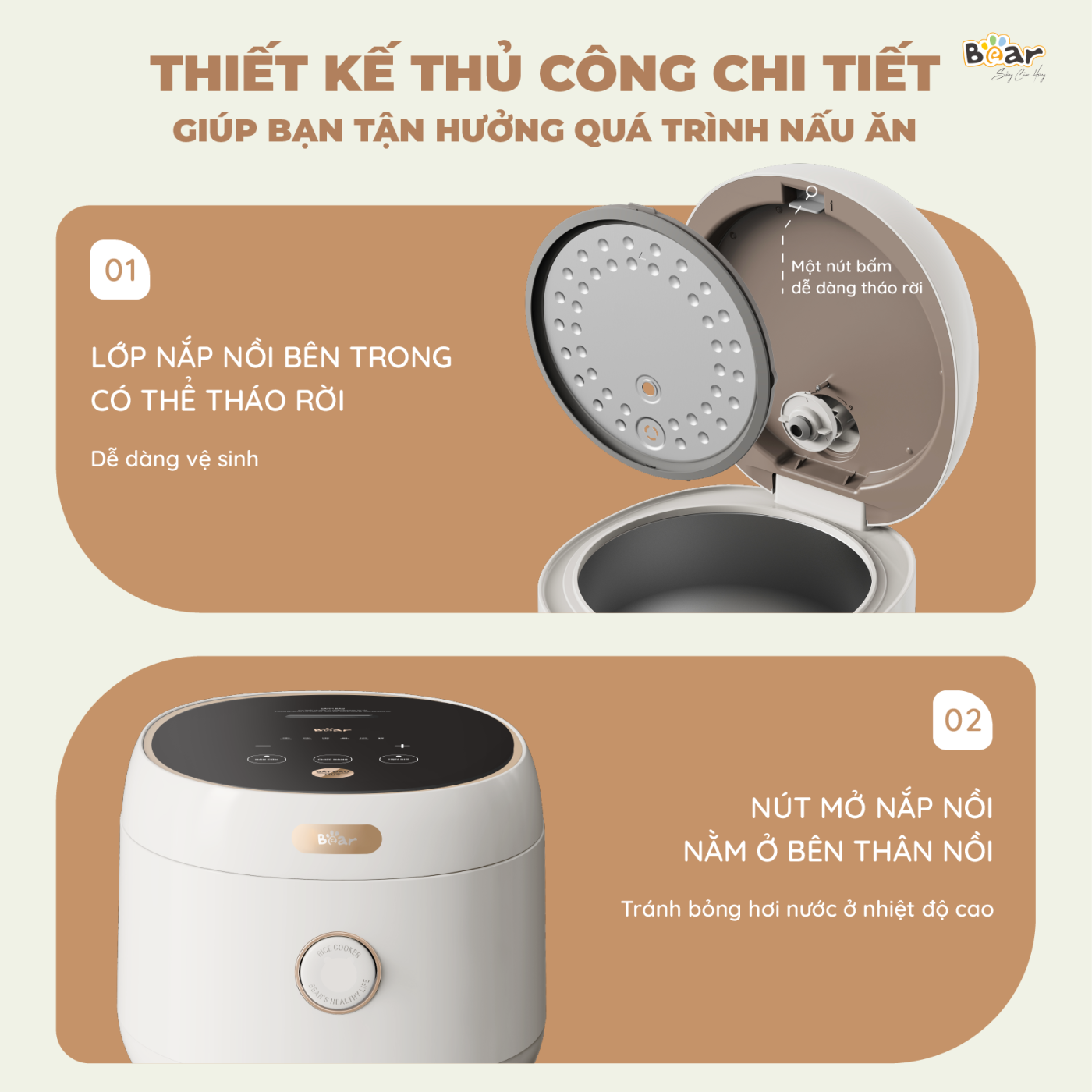 Nồi Cơm Điện Tử Bear 3L Lòng Nồi 6 Lớp Đa Năng Nấu Cơm Nấu Cháo Hầm Hấp Hâm Nóng