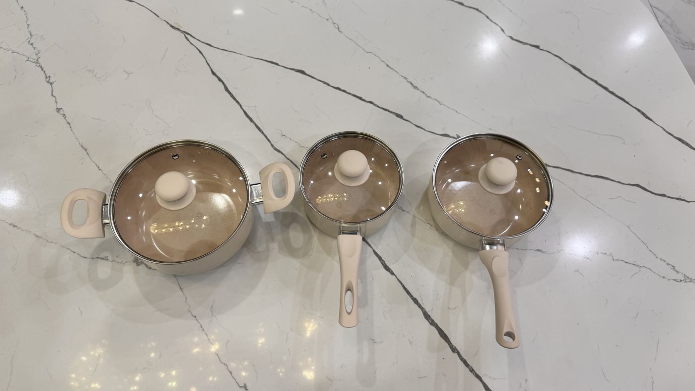 Bộ 3 nồi chảo chống dính hãng Tamsaa ( Hàn Quốc ) - có nắp kính dùng được bếp từ
