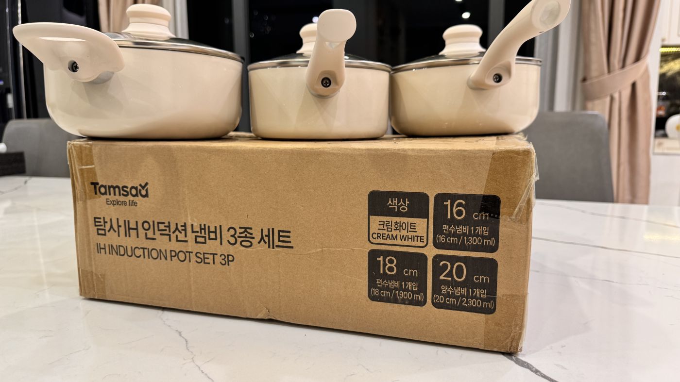 Bộ 3 nồi chảo chống dính hãng Tamsaa ( Hàn Quốc ) - có nắp kính dùng được bếp từ