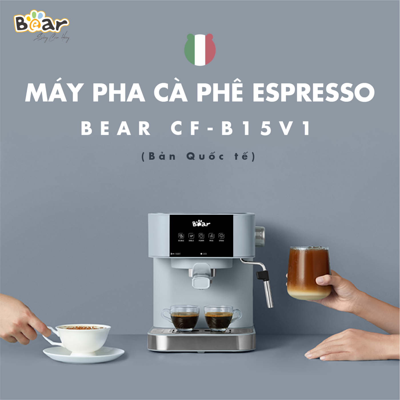 Máy Pha Cà Phê Bear Tự Động Đa Năng Pha Cafe, Pha Espresso Phù Hợp Với Gia Đình, Công Ty CF-B15V1