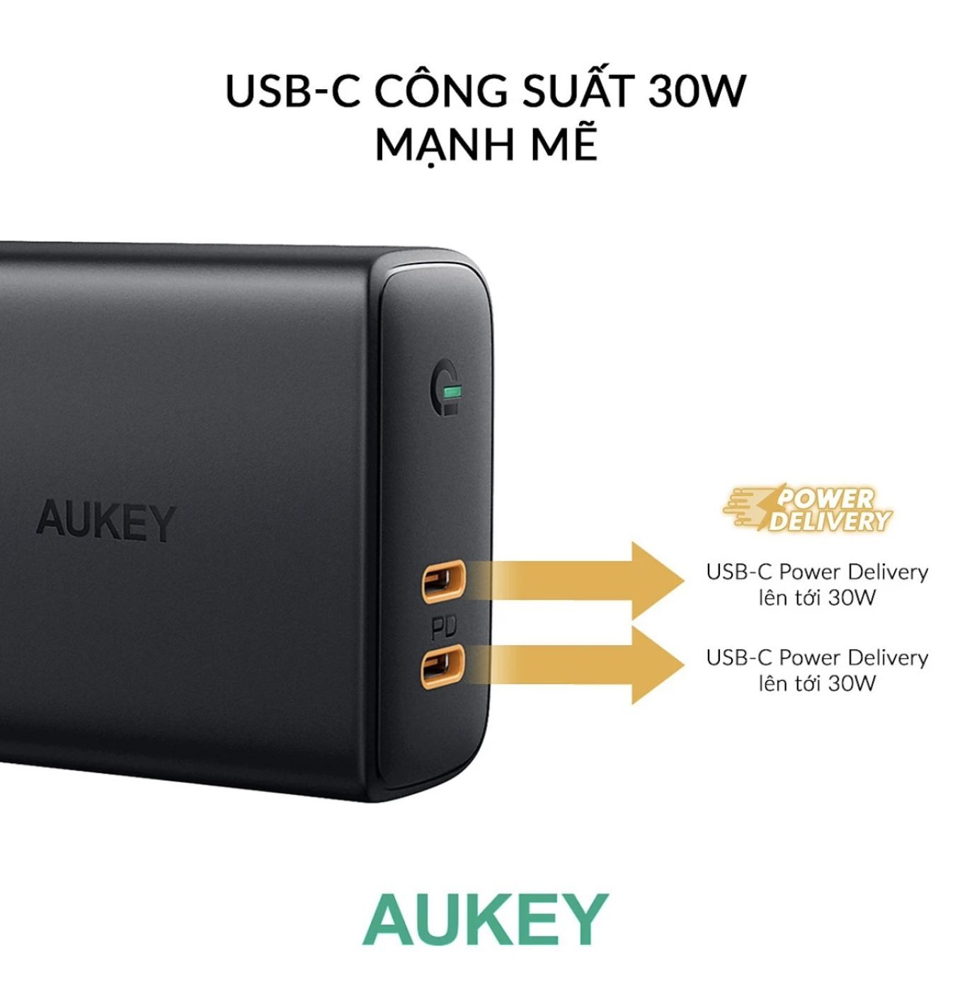 Củ Sạc Nhanh 36W Aukey PA-D2 Chính Hãng, 2 Cổng USB-C Dùng Cho Điện Thoại, Máy Tính Bảng, Laptop