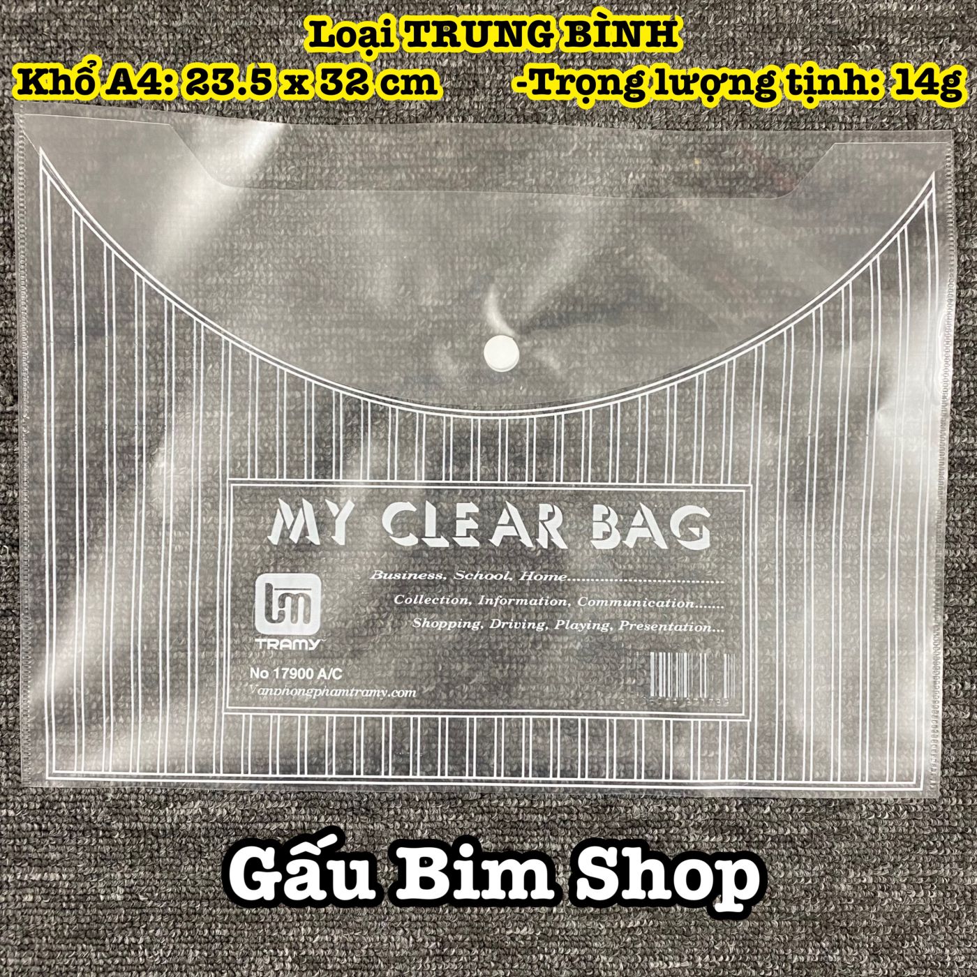 100 Túi Cúc Bấm (Clear Bag) độ dày: Trung Bình khổ A4 - 23.5 x 32 cm