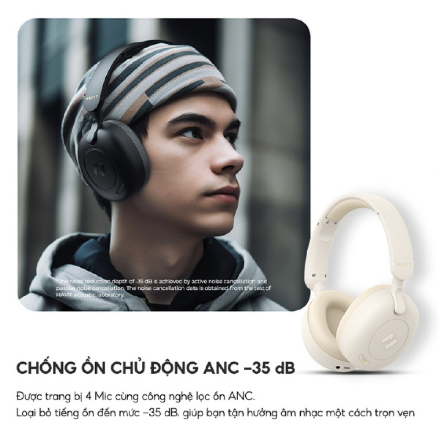 Tai Nghe HAVIT H655BT Bản mới 76h Chống Ồn Chủ Động ANC