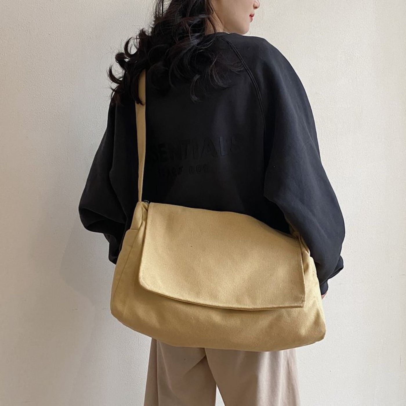 Túi đeo chéo nắp gập Ulzzang, vải KaKi, phiên bản Basic đơn giản
