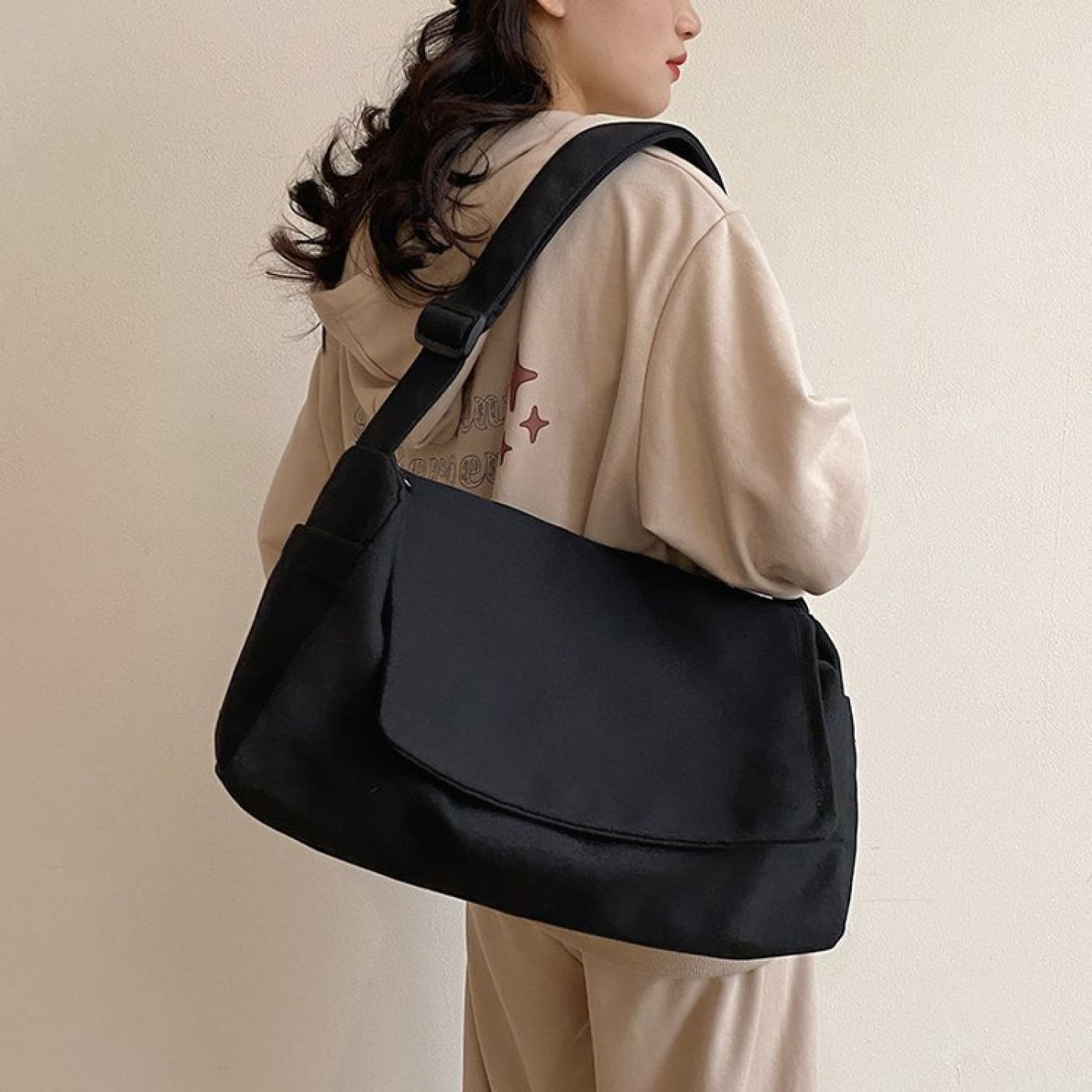 Túi đeo chéo nắp gập Ulzzang, vải KaKi, phiên bản Basic đơn giản
