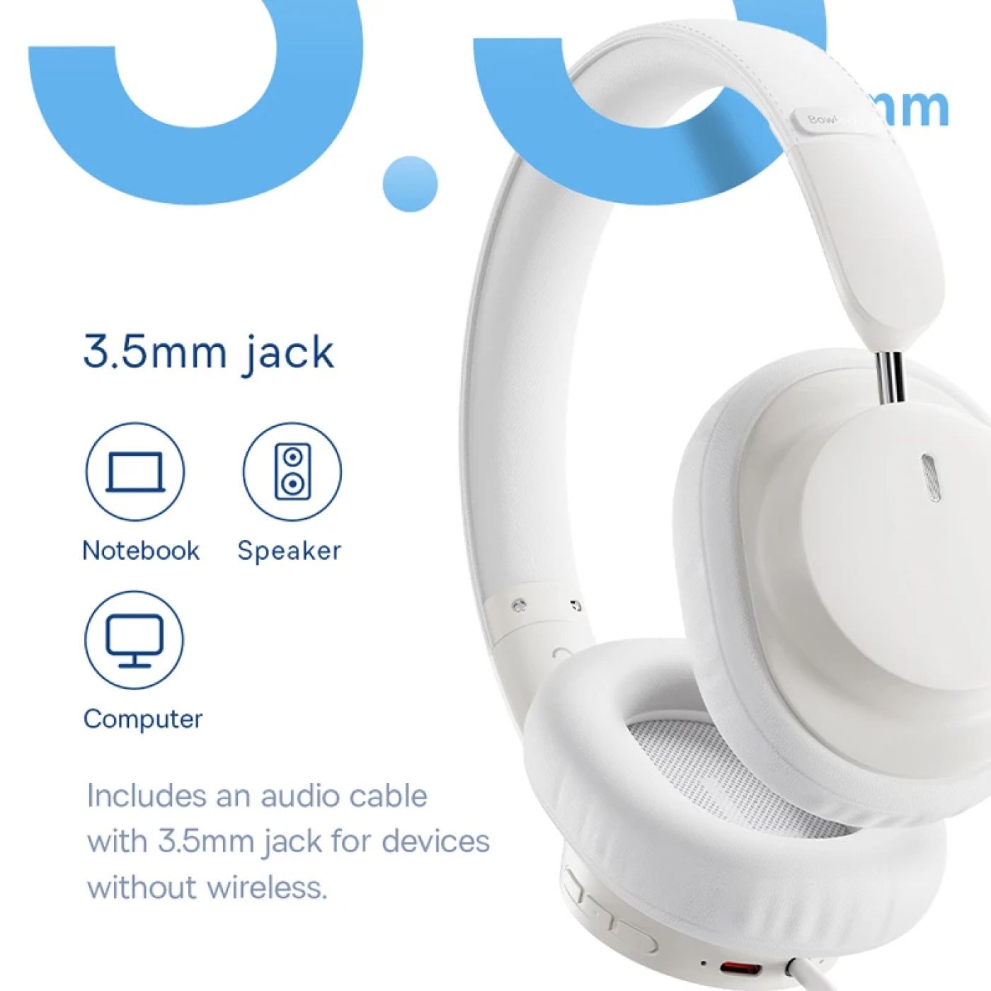 Tai Nghe Không Dây Chụp Tai Baseus Bowie D03 Wireless Headphones (Bluetooth 5.3, 30 hours) - Trắng