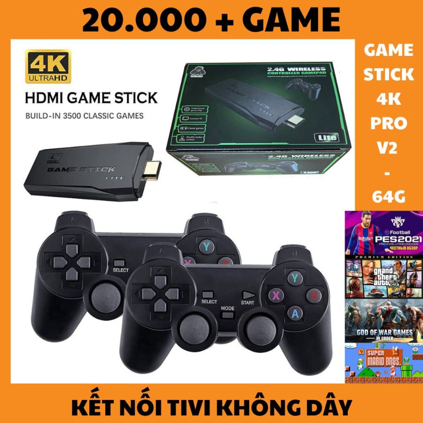 Bộ máy Game Stick 4k V2 Pro 2024 64GB 20000+ Games