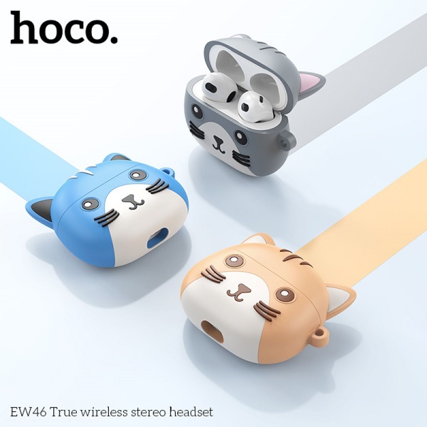 ￼Tai Nghe Bluetooth Hoco EW46 Kiểu Dáng Mèo Siêu Kute, Nhỏ Gọn, Thời Lượng Pin 3-4 Giờ