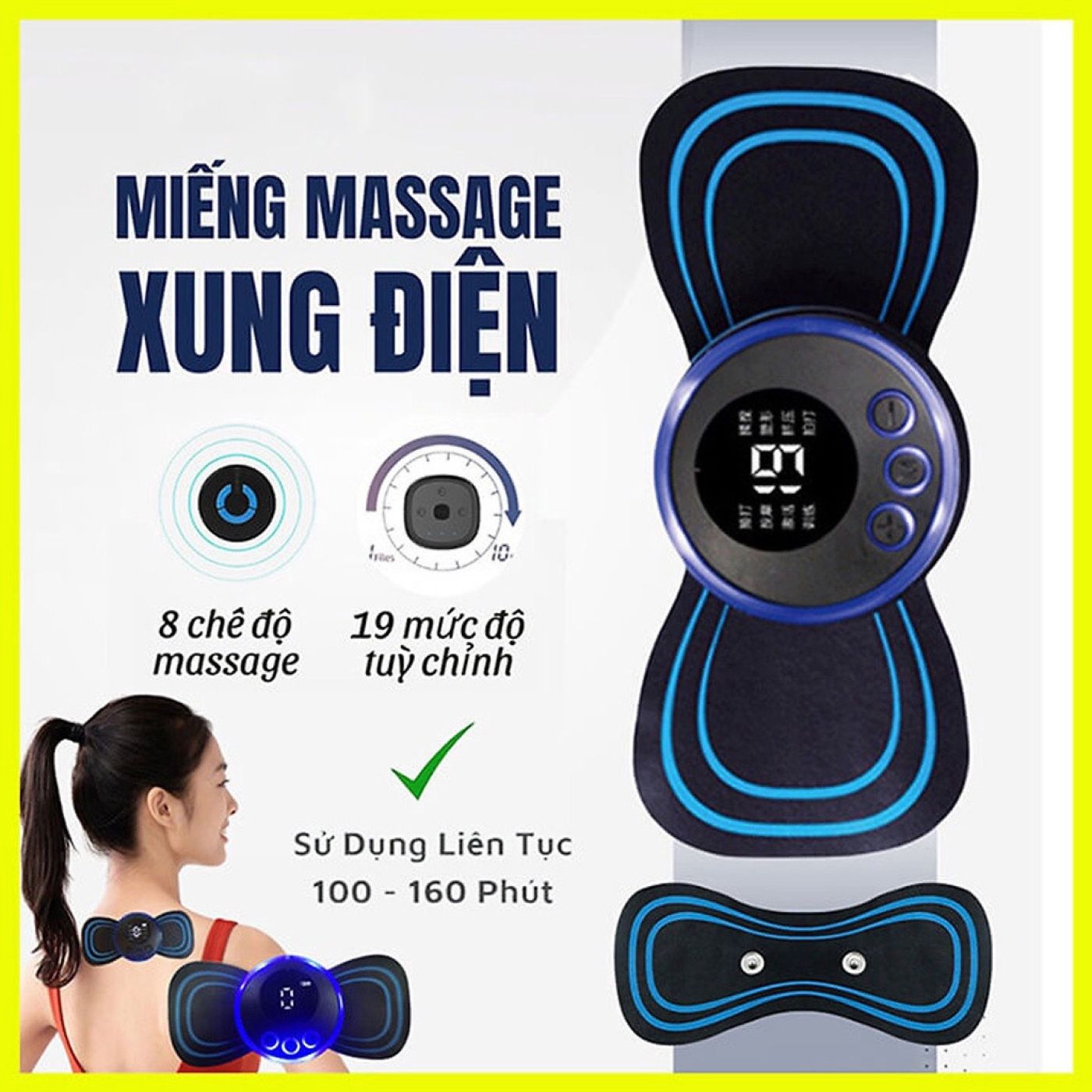 Miếng Dán Massage Xung Điện Cao Cấp Máy Massage Toàn Thân Màn Hình LED 8 Chế Độ - 19 Cường Độ