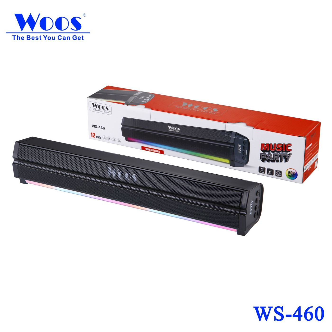 Loa Bluetooth soundbar WOOS WS-460 , công suất 12W , đèn RGB , FM