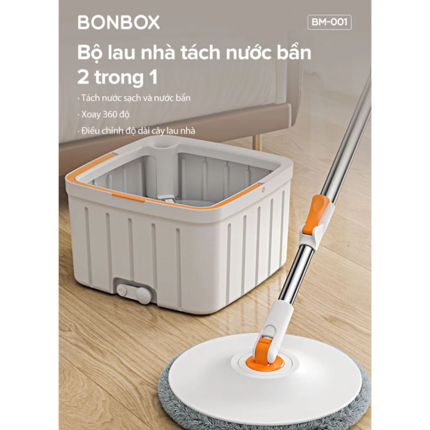 Bộ lau nhà tự vắt thông minh, xoay 360 độ, tách nước bẩn 2 trong 1 thiết kế mới BONBOX BM-0011