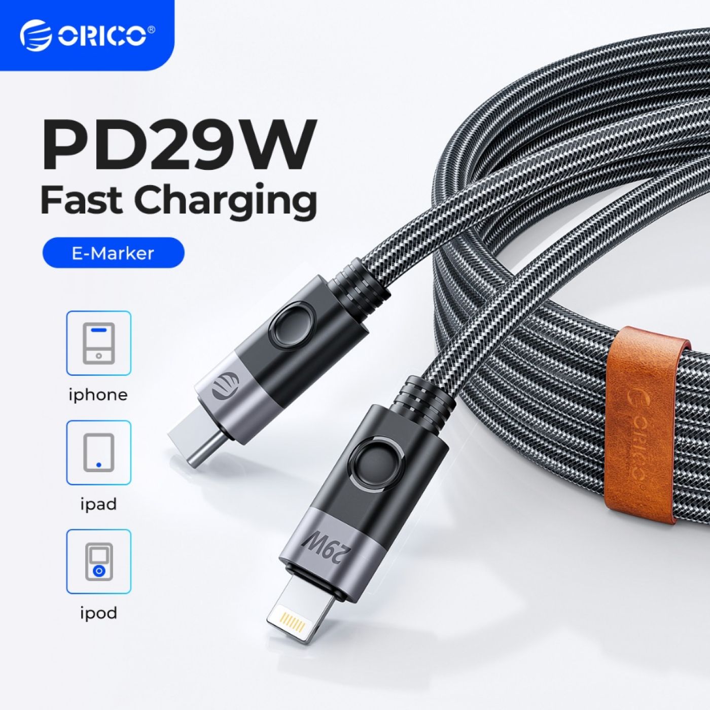 Cáp sạc nhanh ORICO C2L USB C to Lightning PD 29W - Nobox