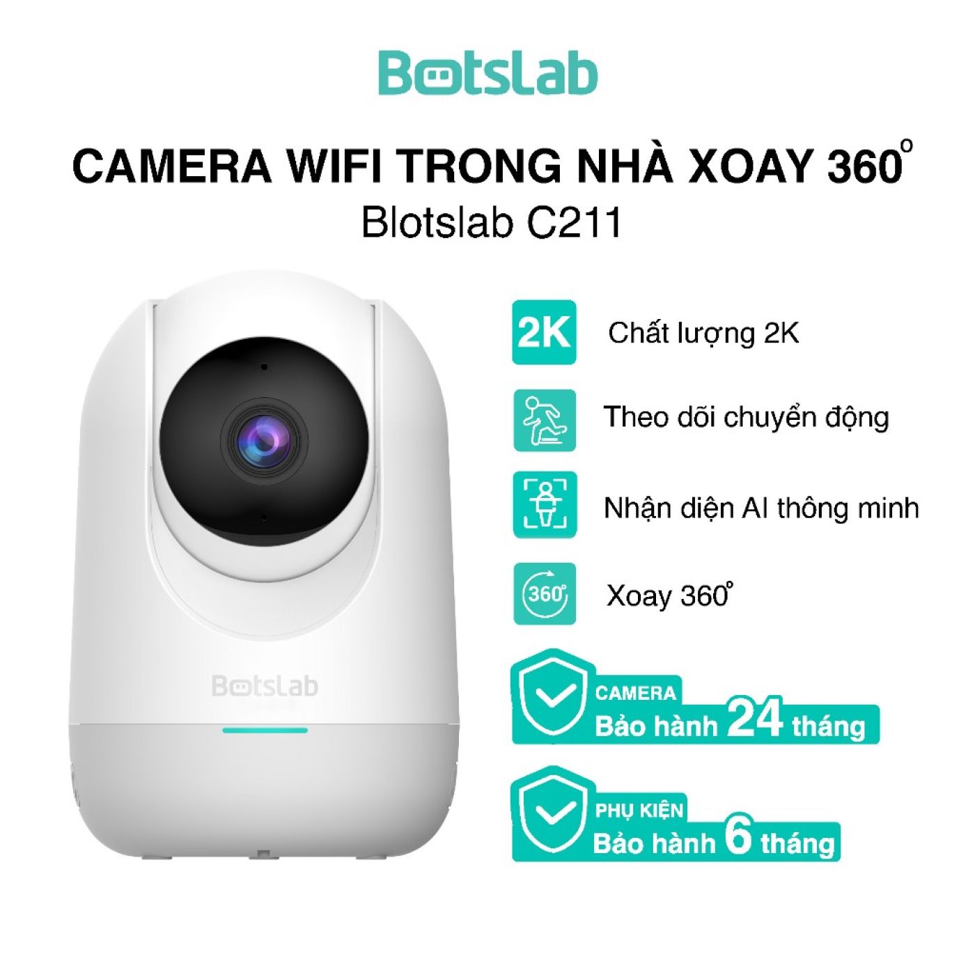 Camera Wifi Trong Nhà Botslab C211 Xoay 360 | Độ Phân Giải 2K-3MP | Xoay 360 độ | Nhận diện AI