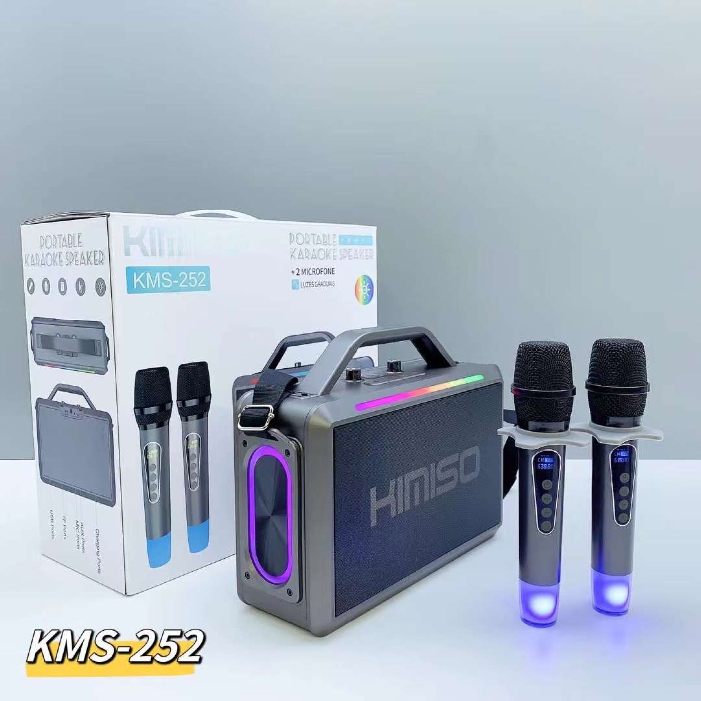 Loa Karaoke Bluetooth Kimiso KMS 252 Loa Bluetooth Mini Karaoke, Bản Cao Cấp, Kèm 2 Micro Không Dây