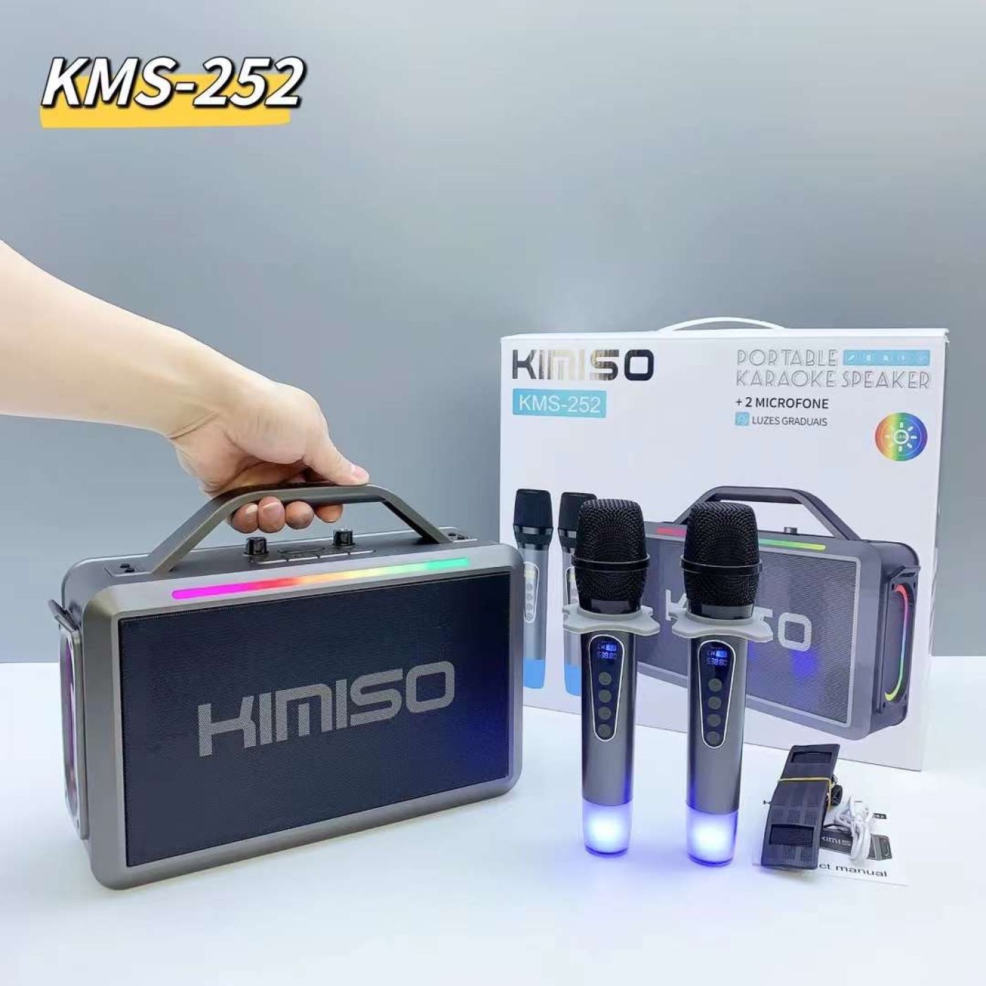 Loa Karaoke Bluetooth Kimiso KMS 252 Loa Bluetooth Mini Karaoke, Bản Cao Cấp, Kèm 2 Micro Không Dây