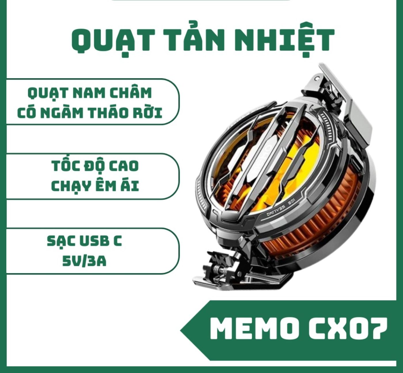 Quạt Tản Nhiệt Điện Thoại Sò Lạnh MEMO CX07 - LED Gaming, Nam Châm Siêu Mạnh, Làm Lạnh Cực Sâu (BH L
