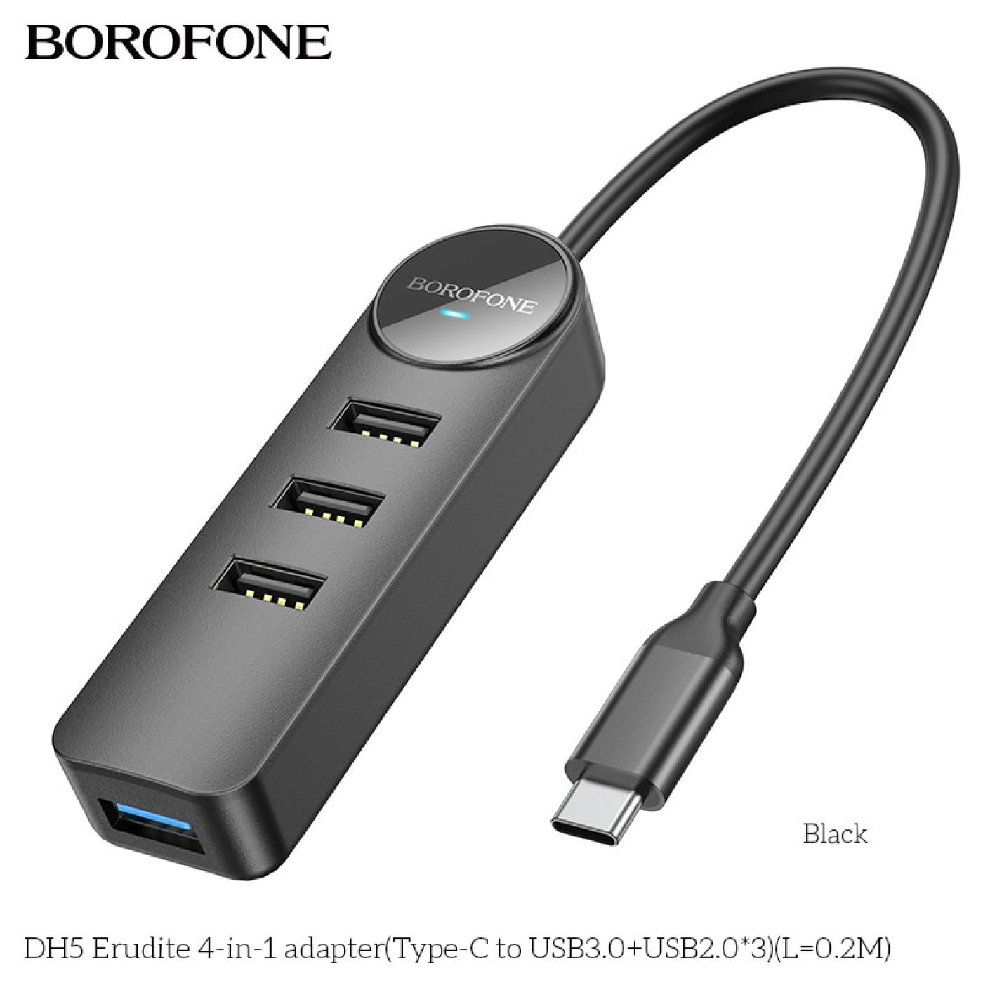 BỘ CHIA USB 4 CỔNG BOROFONE DH5 JACK TYPE C ( 3 USB 2.0 + 1 USB 3.0)