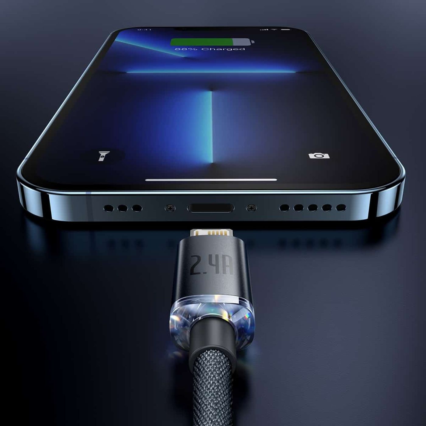 Cáp sạc iPhone Baseus Crystal Series USB to lightning 2.4A dài 1,2m