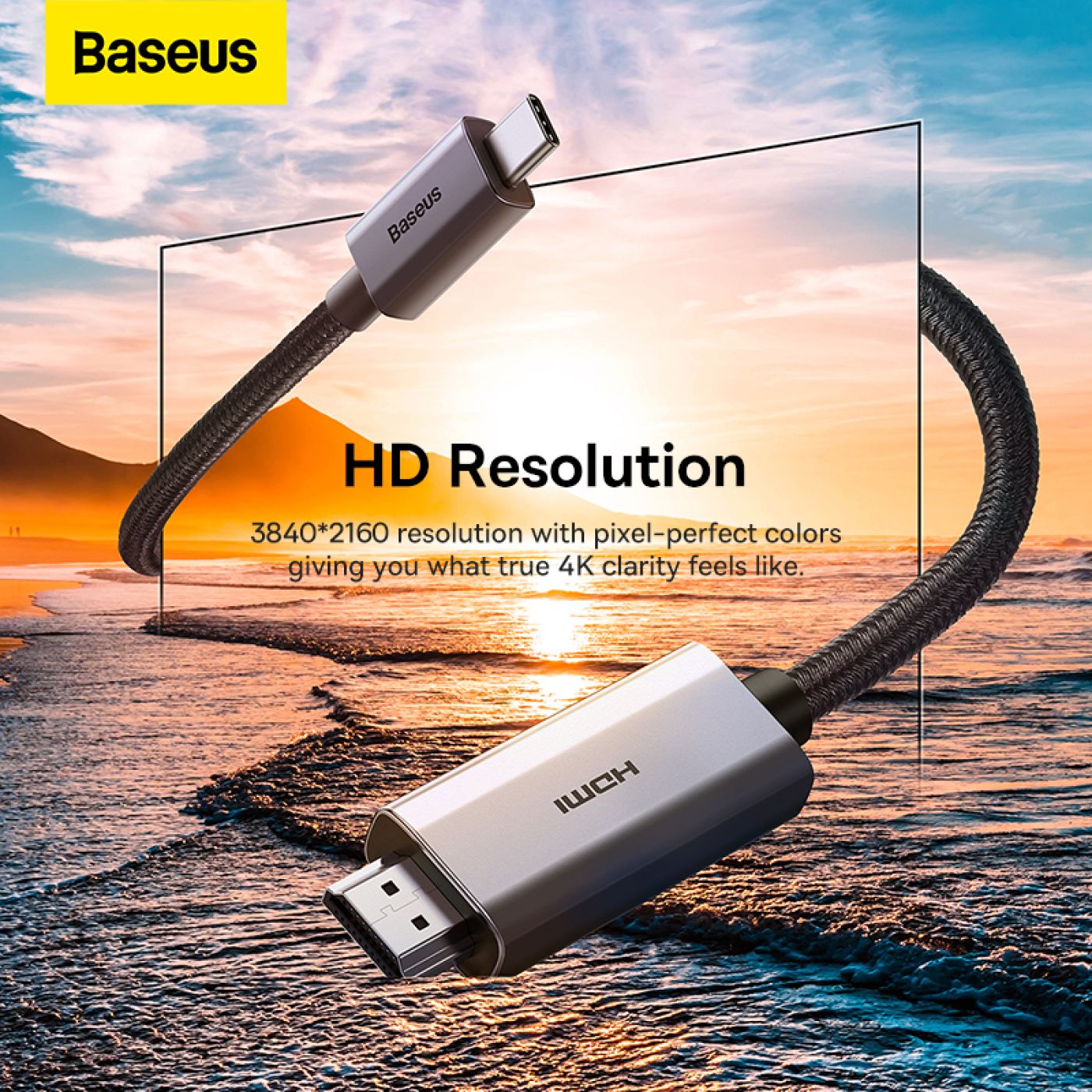 Cáp Chuyển USB Type C Sang HDMI Siêu Nét Baseus High Definition Series Graphene Type-C to HDMI 4K