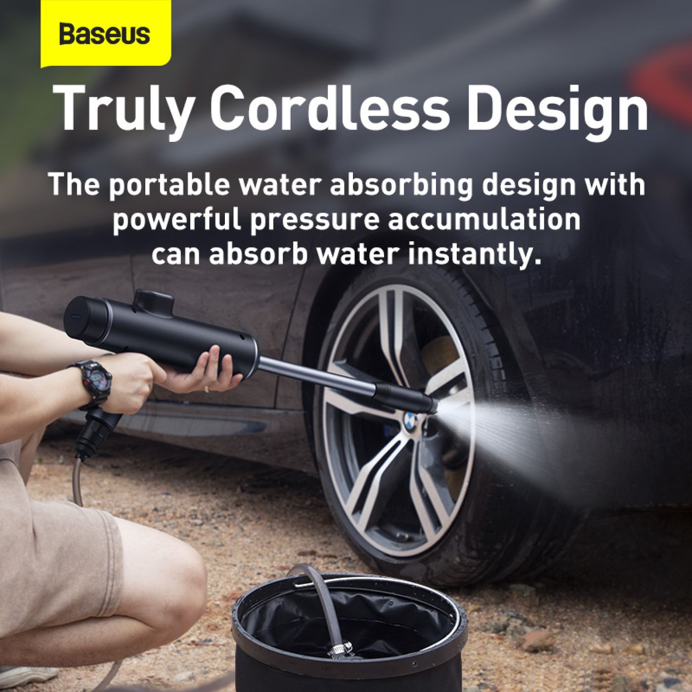 Máy phun tăng áp rửa xe ô tô sử dụng pin sạc Baseus Dual Power Portable Electric Car Wash Spray