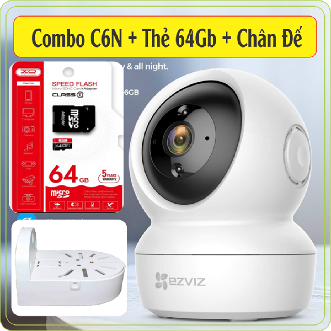 Combo Camera EZViz C6N Full HD 1080 + Thẻ 64GB + Chân Đế Chữ L ( Chính Hãng Bảo Hành 2 Năm)